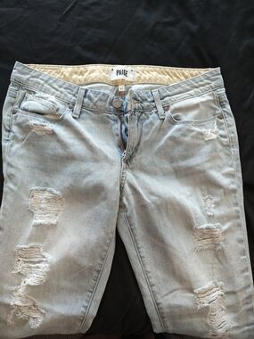 PAIGE Light Blue Distressed Skinny Jeans